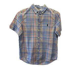 Ralph Lauren Boys Short-Sleeve Plaid Shirt M (10-12) Blue Multi Cotton NWT